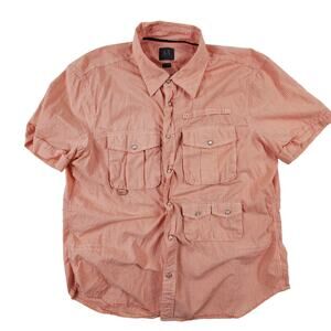 AX Armani Exchange Mens Red Plaid Pearl Snap Buttons Short Sleeve XL